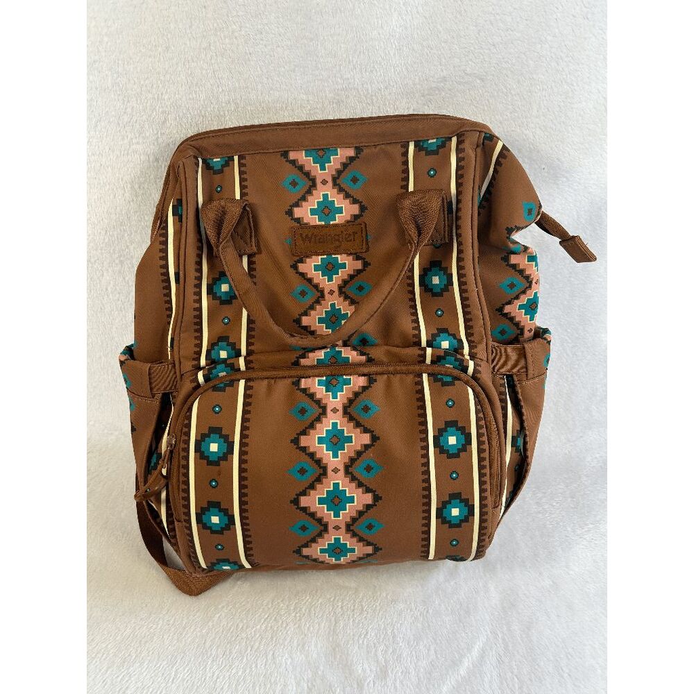 Wrangler Diaper Bag Geometric Southwestern Pattern, Brown/Pink Backpack Style